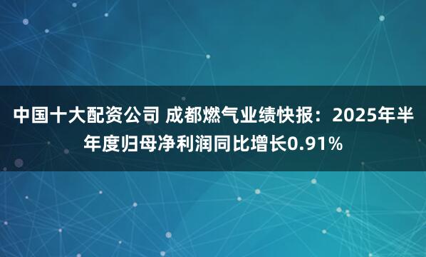 中国十大配资公司 成都燃气业绩快报：2025年半年度归母净利润同比增长0.91%